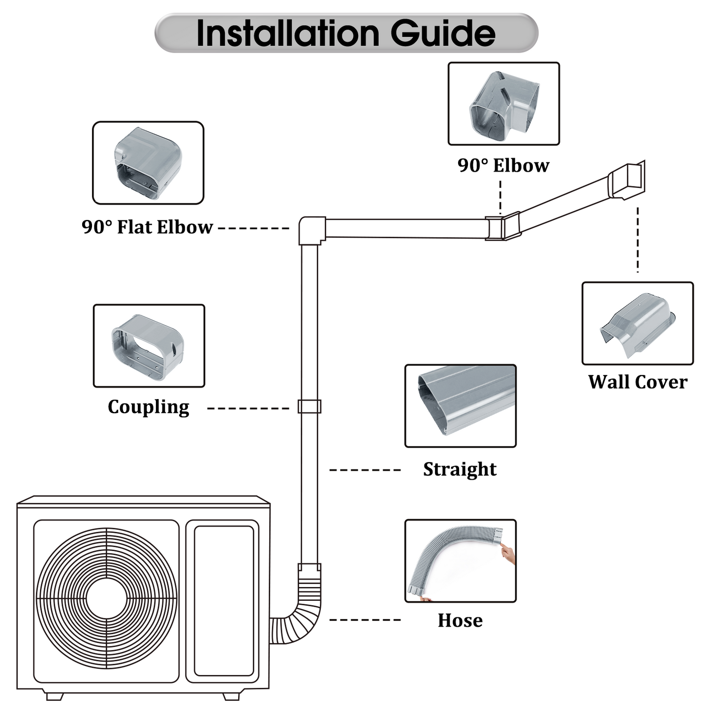 LyPrem® 4" 16.5Ft PVC Decorative Line Cover Kit for Ductless Mini Split Air Conditioners (Grey)