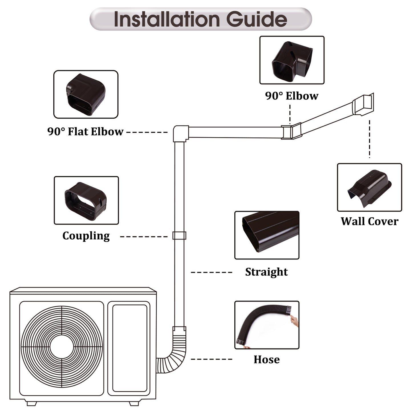 LyPrem® 4" 16.5Ft PVC Decorative Line Cover Kit for Ductless Mini Split Air Conditioners (Brown)